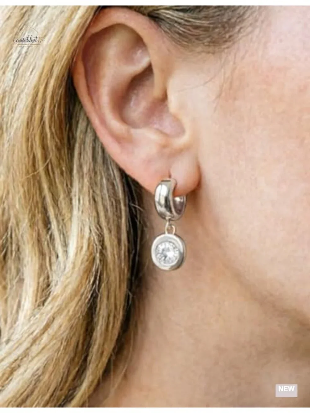 Chunky Huggie Hoop Earrings with Dangle CZ Charm, Hypoallergenic Plated Finish